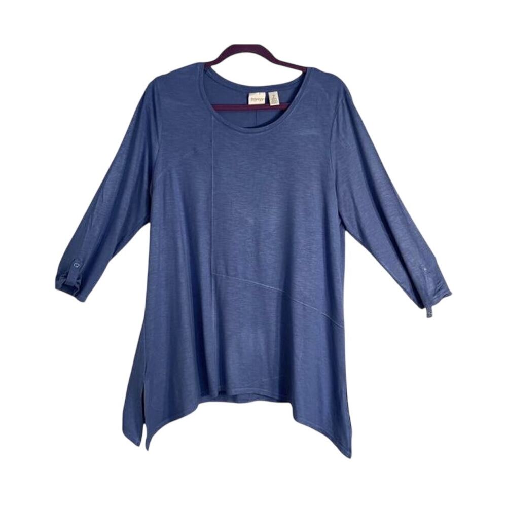 Chicos Zenergy Top Size M Chicos Size 2 Blue Relaxed Fit Tunic Comfort Stretch